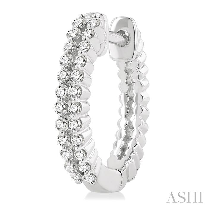 1/4 Ctw Petite Twin Row Round Cut Diamond Fashion Huggies in 10K White Gold