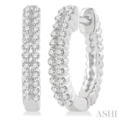 1/4 Ctw Petite Twin Row Round Cut Diamond Fashion Huggies in 10K White Gold