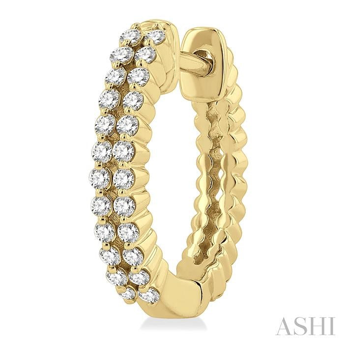 1/4 Ctw Petite Twin Row Round Cut Diamond Fashion Huggies in 10K Yellow Gold