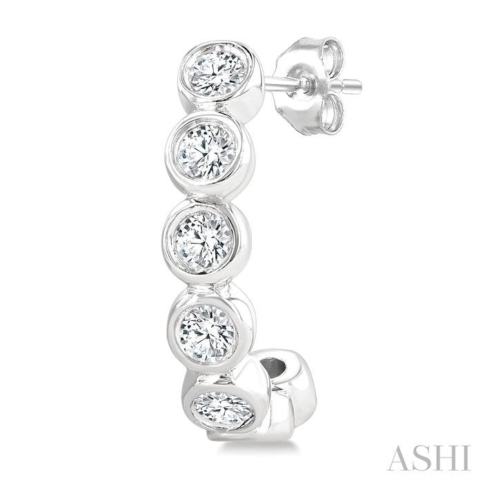 1/4 Ctw Petite Bezel Set Round Cut Diamond Fashion Half Hoop Earrings in 10K White Gold