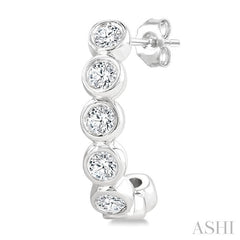 1/4 Ctw Petite Bezel Set Round Cut Diamond Fashion Half Hoop Earrings in 10K White Gold