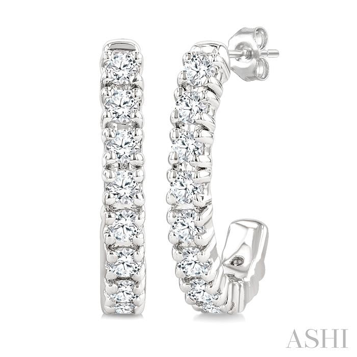 1/4 Ctw Petite Round Cut Diamond Fashion Half Hoop Earrings in 10K White Gold