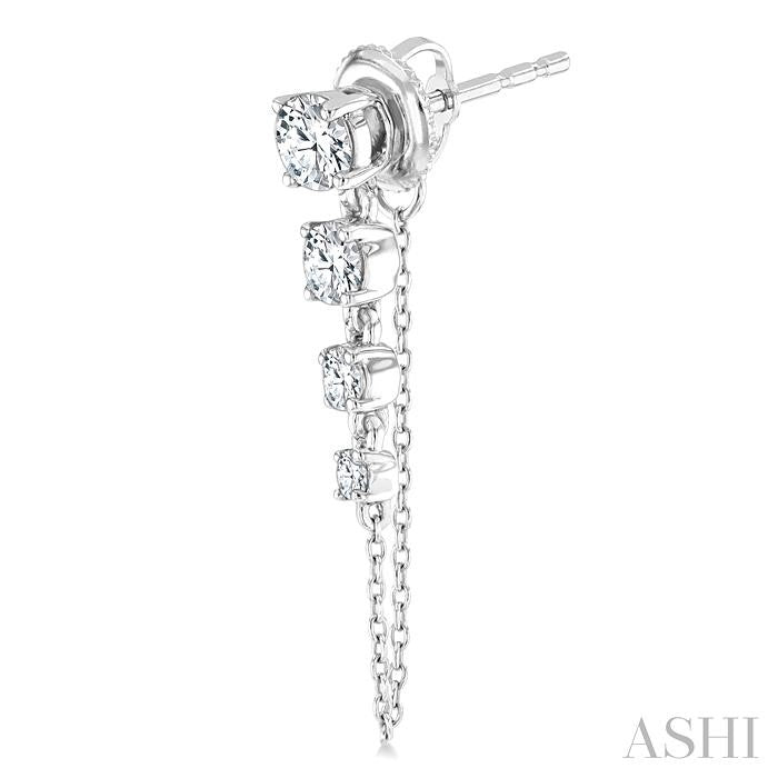 1 Ctw Journey Round Cut Diamond Fashion Long Chain Earring in 14K White Gold