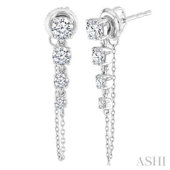 1 Ctw Journey Round Cut Diamond Fashion Long Chain Earring in 14K White Gold
