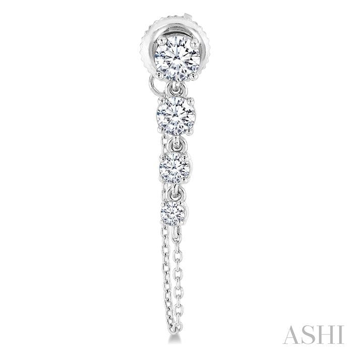 1 Ctw Journey Round Cut Diamond Fashion Long Chain Earring in 14K White Gold