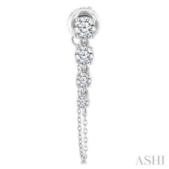 1 Ctw Journey Round Cut Diamond Fashion Long Chain Earring in 14K White Gold