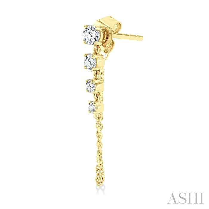 1/2 Ctw Journey Round Cut Diamond Fashion Long Chain Earring in 14K Yellow Gold