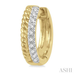 1/10 Ctw Rope Bead & Round Cut Diamond Huggie Petite Earrings in 10K Yellow Gold