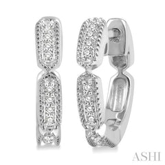 1/10 Ctw Lattice Long Hexagonal Pod Round Cut Diamond Huggie Petite Earrings in 10K White Gold