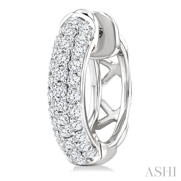 1 Ctw Triple Row Round Cut Diamond Fashion Huggies in 14K White Gold