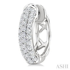 1 Ctw Triple Row Round Cut Diamond Fashion Huggies in 14K White Gold