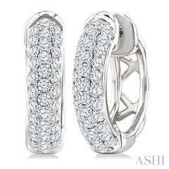 1 Ctw Triple Row Round Cut Diamond Fashion Huggies in 14K White Gold