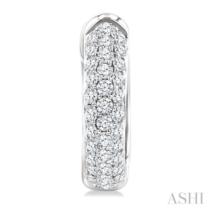 1 Ctw Triple Row Round Cut Diamond Fashion Huggies in 14K White Gold