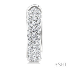 1 Ctw Triple Row Round Cut Diamond Fashion Huggies in 14K White Gold