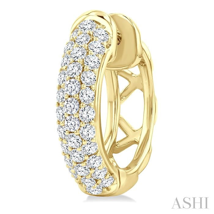 1 Ctw Triple Row Round Cut Diamond Fashion Huggies in 14K Yellow Gold