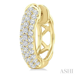 1 Ctw Triple Row Round Cut Diamond Fashion Huggies in 14K Yellow Gold