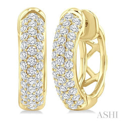 1 Ctw Triple Row Round Cut Diamond Fashion Huggies in 14K Yellow Gold