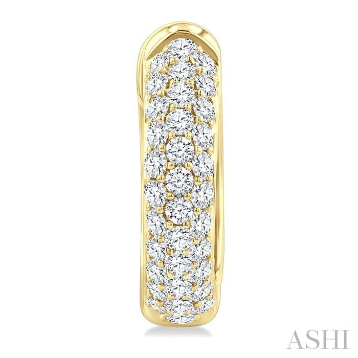 1 Ctw Triple Row Round Cut Diamond Fashion Huggies in 14K Yellow Gold