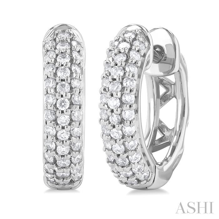 1/2 Ctw Triple Row Round Cut Diamond Fashion Huggies in 14K White Gold