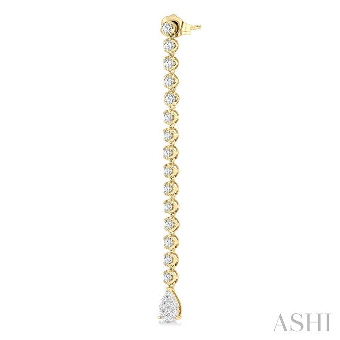 1 1/4 Ctw Lovebright Pear Shape Dangle Tip Round Cut Diamond Fashion Long Earrings in 14K Yellow and White Gold