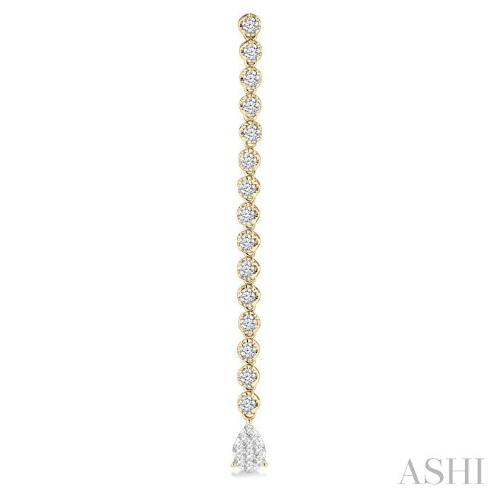 1 1/4 Ctw Lovebright Pear Shape Dangle Tip Round Cut Diamond Fashion Long Earrings in 14K Yellow and White Gold