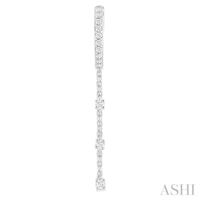 1/3 Ctw Round Cut Diamond Chain Dangler Hoop Earring in 10K White Gold