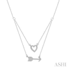 1/6 Ctw Heart & Arrow Charm Round Cut Diamond Layered Necklace With Link Chain in 10K White Gold