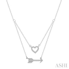 1/6 Ctw Heart & Arrow Charm Round Cut Diamond Layered Necklace With Link Chain in 10K White Gold