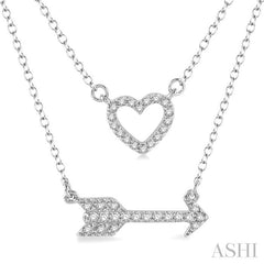 1/6 Ctw Heart & Arrow Charm Round Cut Diamond Layered Necklace With Link Chain in 10K White Gold
