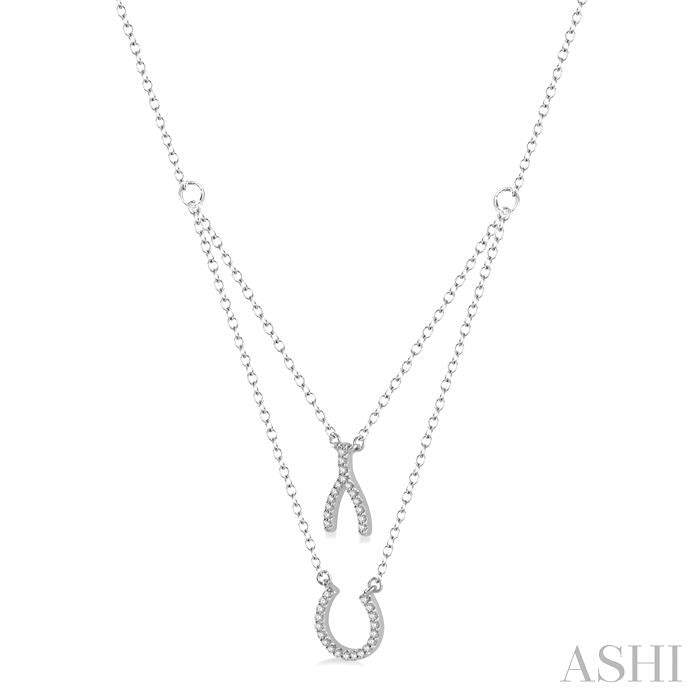 1/6 Ctw Wishbone & Horseshoe Charm Round Cut Diamond Layered Necklace With Link Chain in 10K White Gold