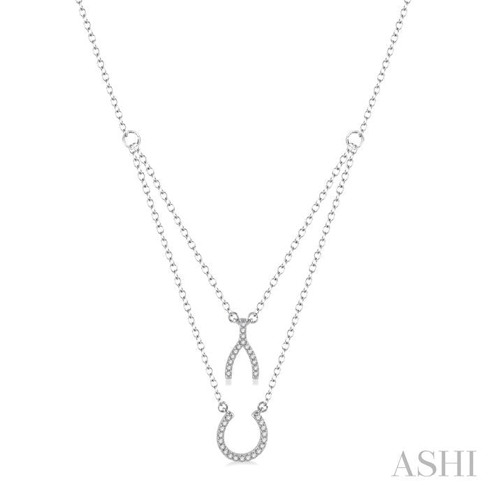 1/6 Ctw Wishbone & Horseshoe Charm Round Cut Diamond Layered Necklace With Link Chain in 10K White Gold