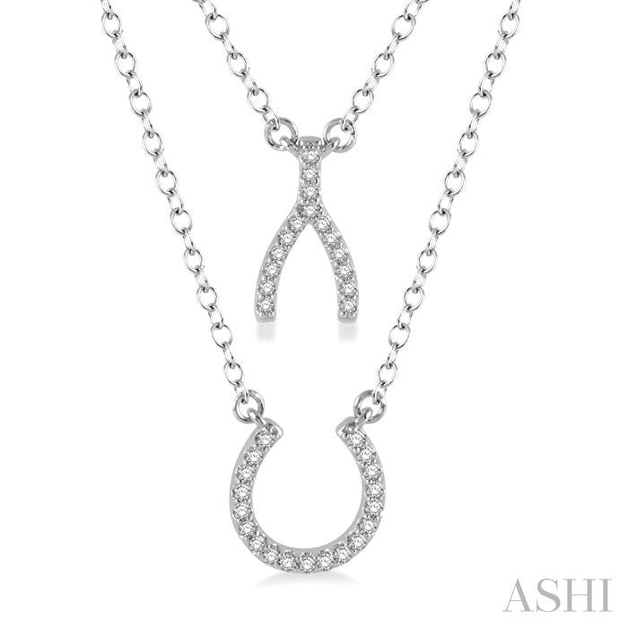 1/6 Ctw Wishbone & Horseshoe Charm Round Cut Diamond Layered Necklace With Link Chain in 10K White Gold