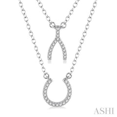 1/6 Ctw Wishbone & Horseshoe Charm Round Cut Diamond Layered Necklace With Link Chain in 10K White Gold
