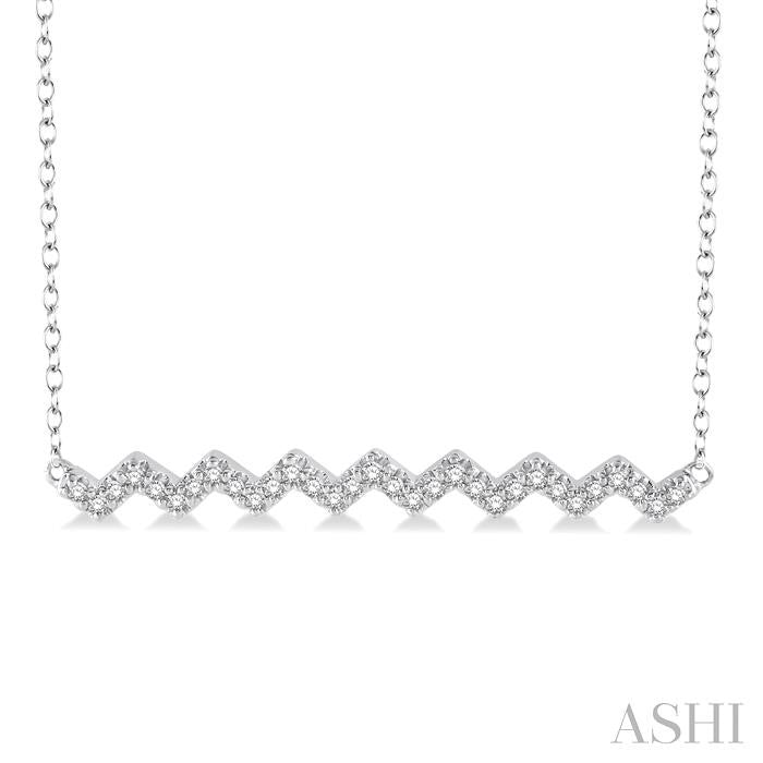 1/6 Ctw Geometric Zigzag Pattern Round Cut Diamond Necklace With Link Chain in 10K White Gold