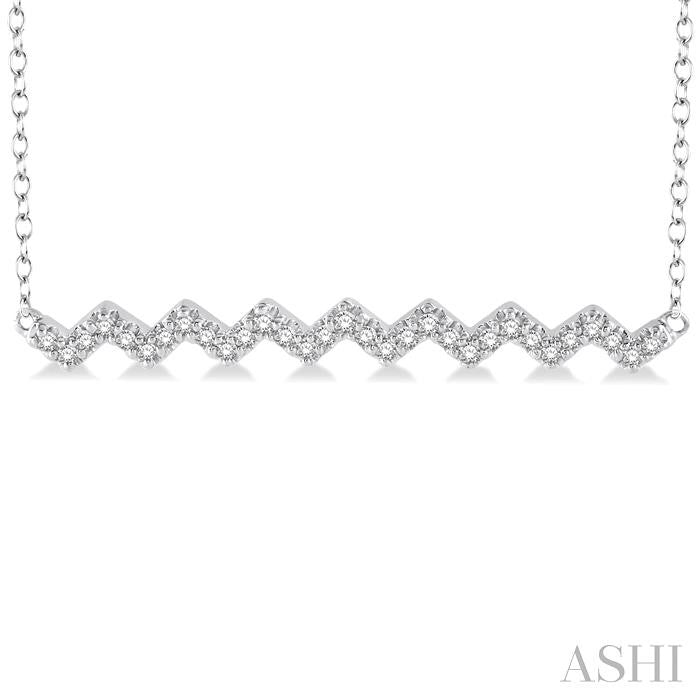1/6 Ctw Geometric Zigzag Pattern Round Cut Diamond Necklace With Link Chain in 10K White Gold