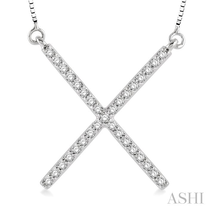 1/6 Ctw Geometric X-Shape Round Cut Diamond Pendant With Link Chain in 10K White Gold