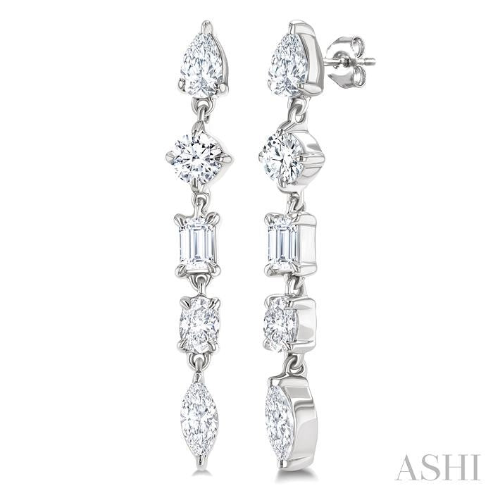 1 Ctw Mixed Diamond Cut Fashion Earring in 14K White Gold