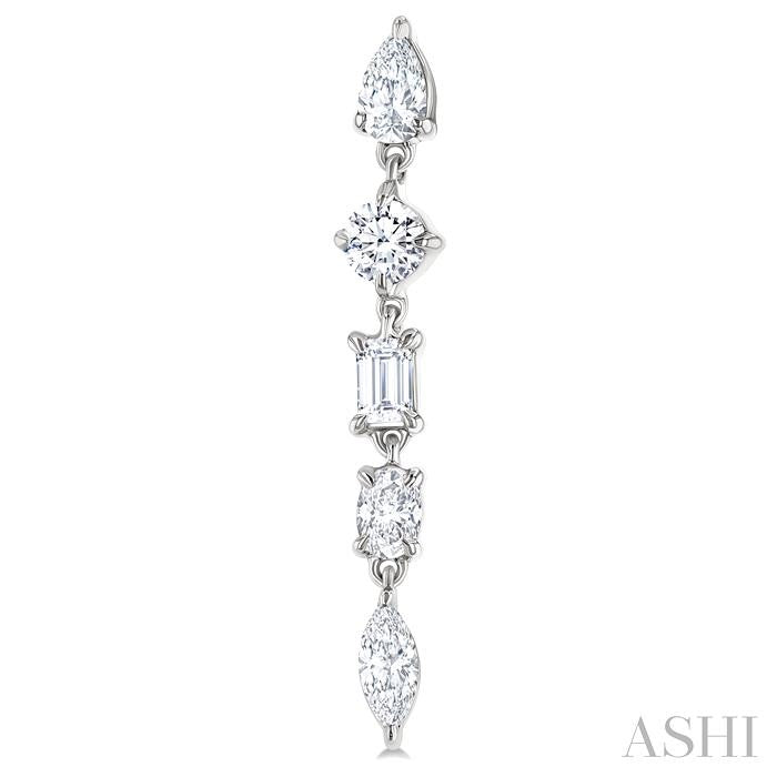 1 Ctw Mixed Diamond Cut Fashion Earring in 14K White Gold