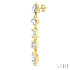 1 Ctw Mixed Diamond Cut Fashion Earring in 14K Yellow Gold