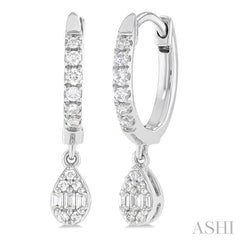 1/3 Ctw Petite Pear Shape Fusion Diamond Fashion Huggies in 10K White Gold