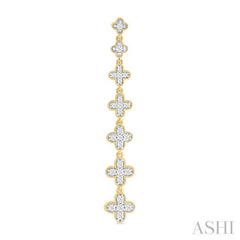 1/2 Ctw Graduated Four-Leaf Clover Round Cut Diamond Fashion Long Earring in 14K Yellow Gold