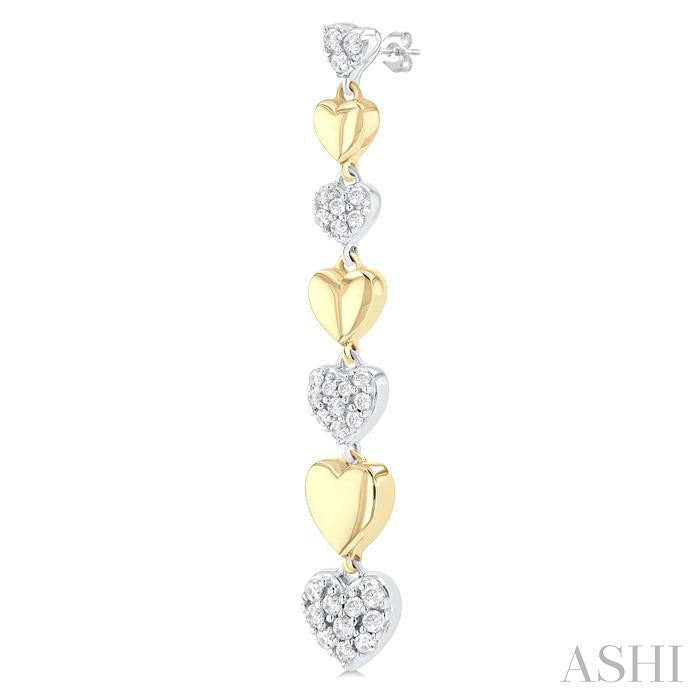 1/2 Ctw Two-Toned Puffed Heart Link Round Cut Diamond Fashion Long Earring in 14K Yellow and White Gold