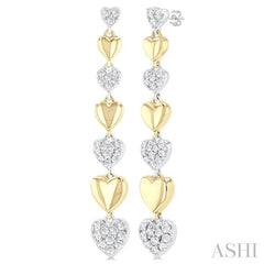 1/2 Ctw Two-Toned Puffed Heart Link Round Cut Diamond Fashion Long Earring in 14K Yellow and White Gold