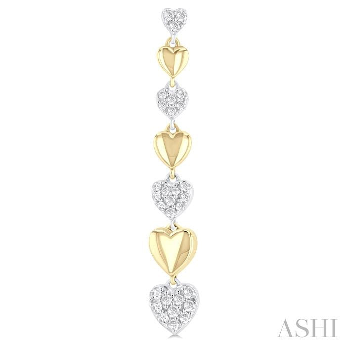 1/2 Ctw Two-Toned Puffed Heart Link Round Cut Diamond Fashion Long Earring in 14K Yellow and White Gold