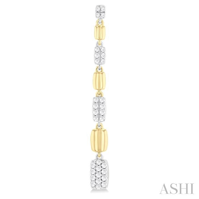 1/2 Ctw Two-Toned Puffed Rectangular Link Round Cut Diamond Fashion Long Earring in 14K Yellow and White Gold