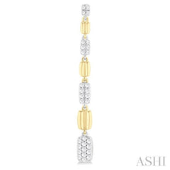 1/2 Ctw Two-Toned Puffed Rectangular Link Round Cut Diamond Fashion Long Earring in 14K Yellow and White Gold