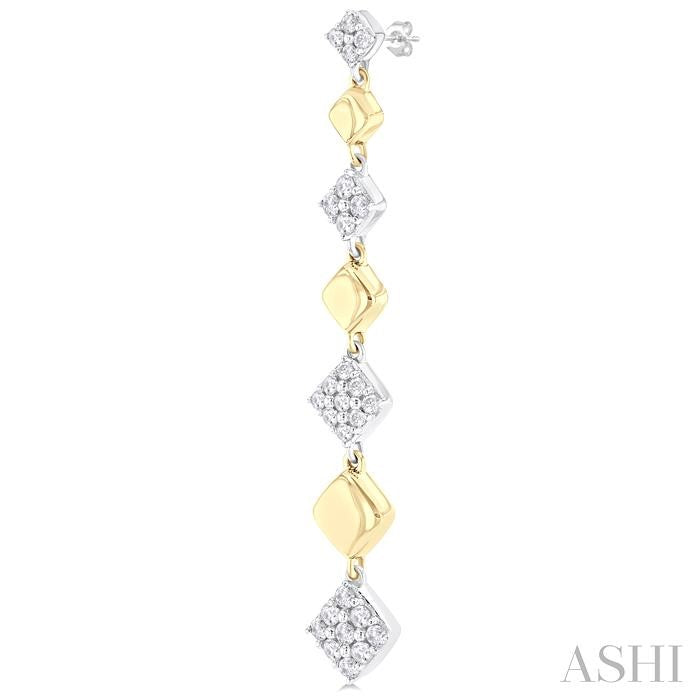 1/2 Ctw Two-Toned Puffed Cushion-Shaped Link Round Cut Diamond Fashion Long Earring in 14K Yellow and White Gold