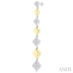 1/2 Ctw Two-Toned Puffed Cushion-Shaped Link Round Cut Diamond Fashion Long Earring in 14K Yellow and White Gold