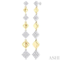 1/2 Ctw Two-Toned Puffed Cushion-Shaped Link Round Cut Diamond Fashion Long Earring in 14K Yellow and White Gold