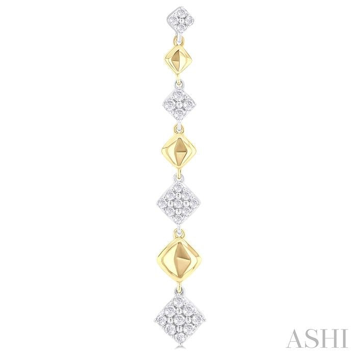 1/2 Ctw Two-Toned Puffed Cushion-Shaped Link Round Cut Diamond Fashion Long Earring in 14K Yellow and White Gold
